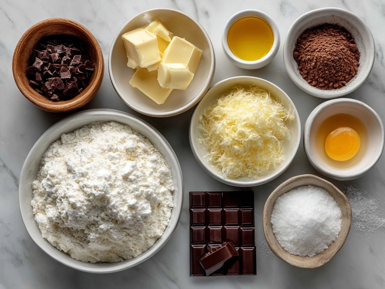 Ingredients for Chocolate Puff Pastry laid out on a kitchen counter