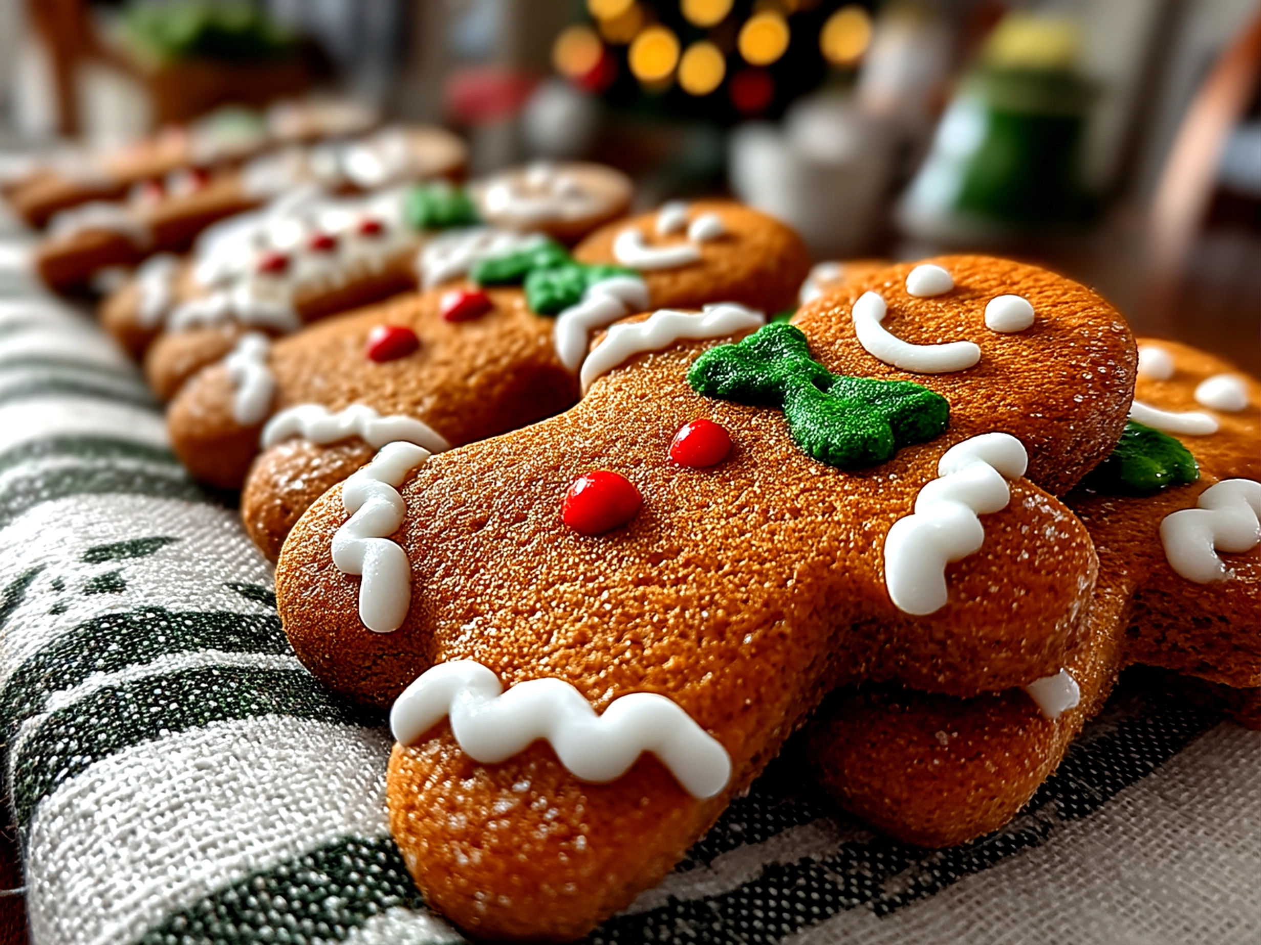 Close up of finished Gingerbread Men Cookies with fresh garnish