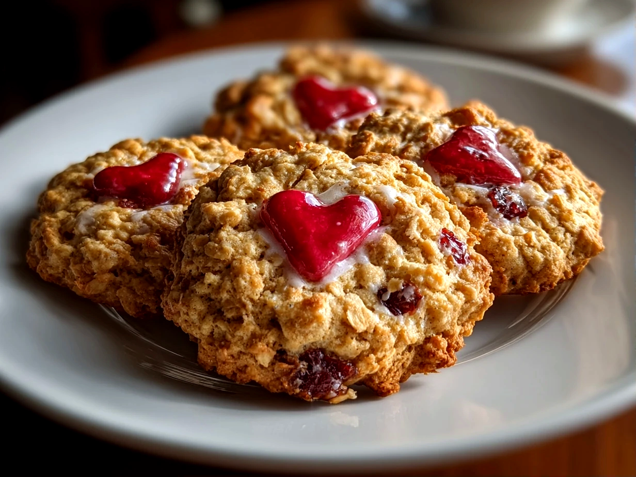 Comforting Valentine's oatmeal bowl with heart cookies