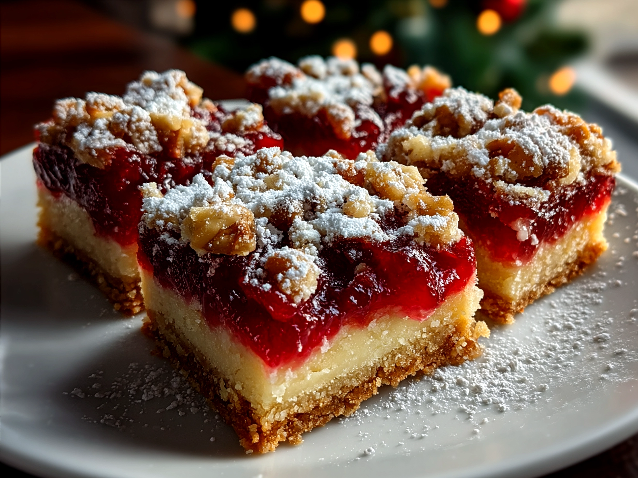 Cranberry Curd Bars with Walnut Shortbread Crust ready to serve