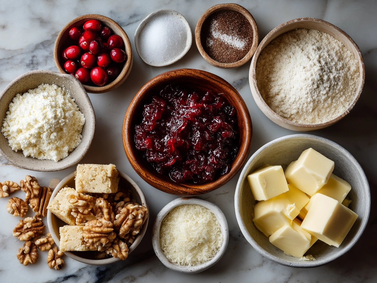 Ingredients for Cranberry Curd Bars with Walnut Shortbread Crust