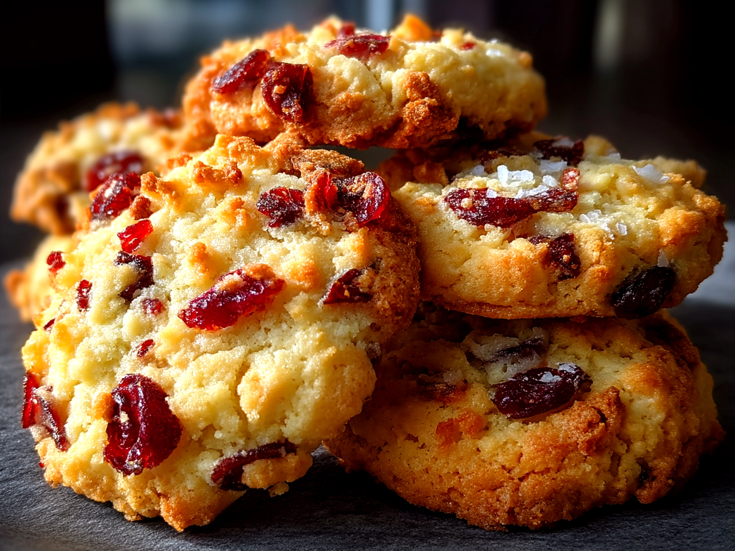 Freshly baked Cranberry Orange Cookies cooling on a rack
