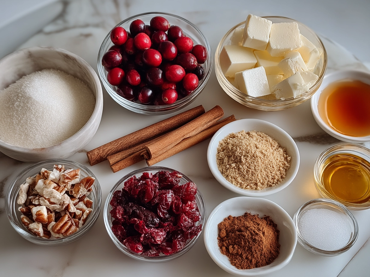 Ingredients for Cranberry Orange Cookies neatly arranged