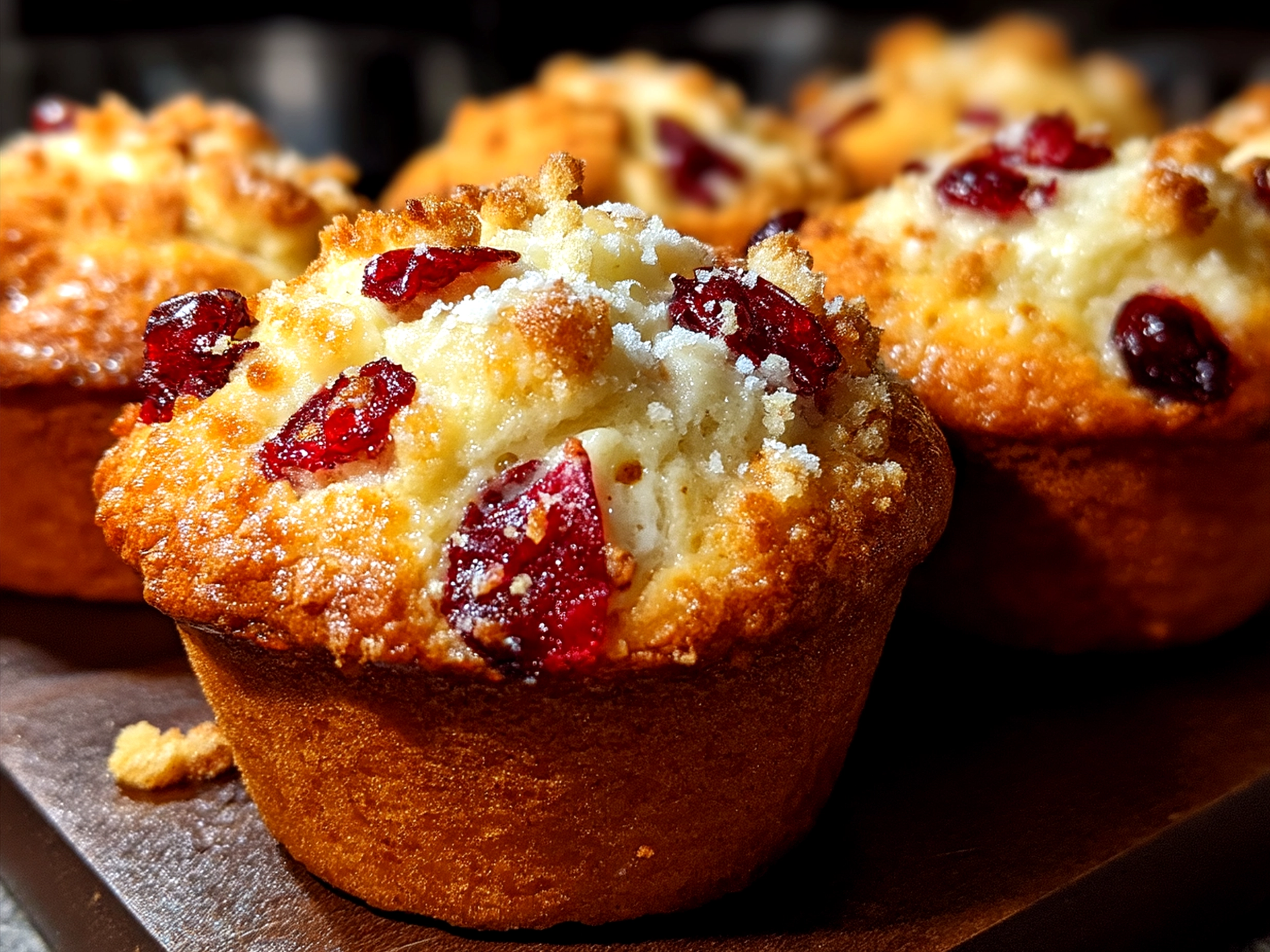 Cream Cheese Cranberry Muffins served on a plate ready to eat