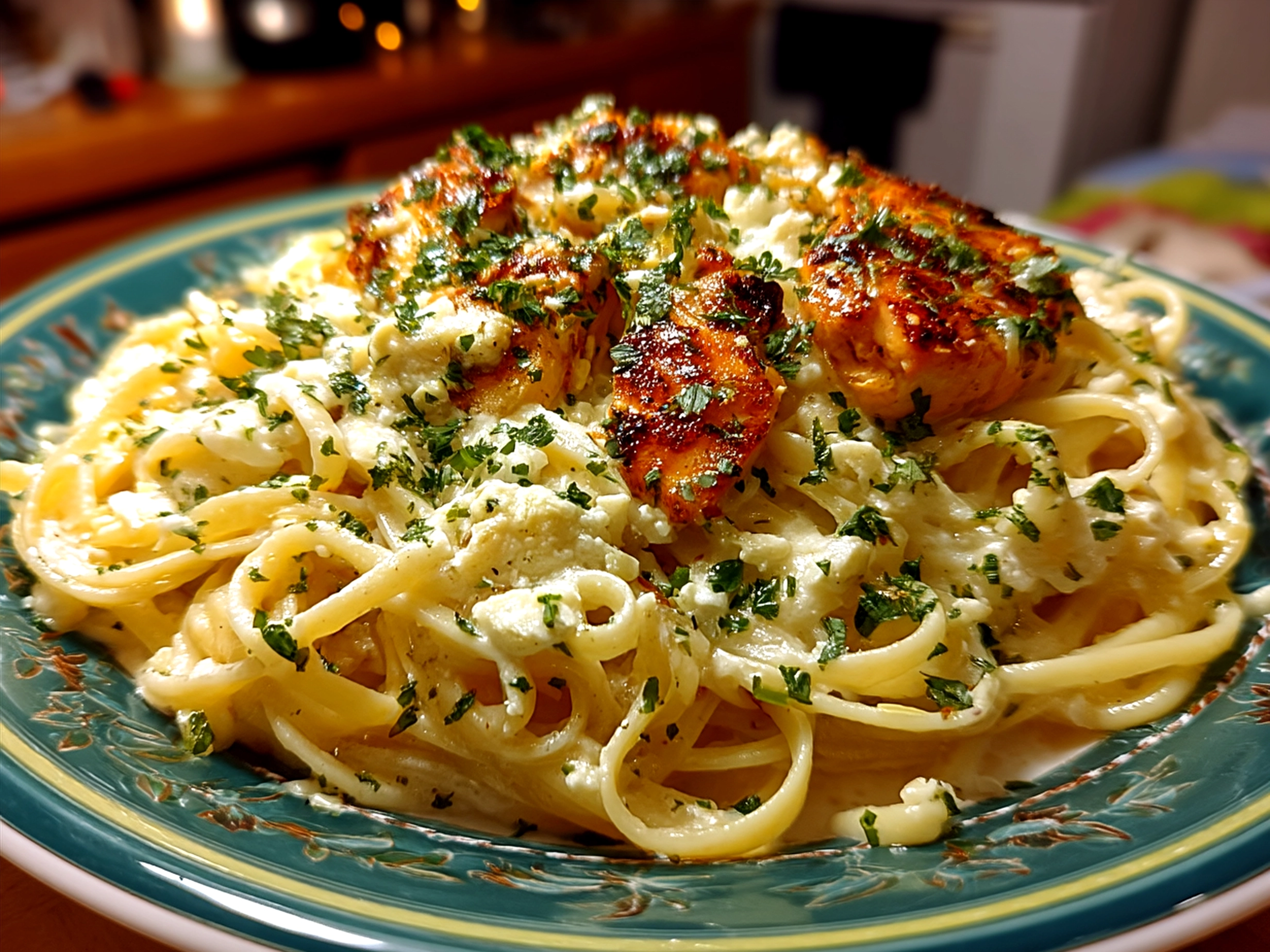 Creamy Roast Garlic and Lemon Pasta Sauce served with fresh herbs