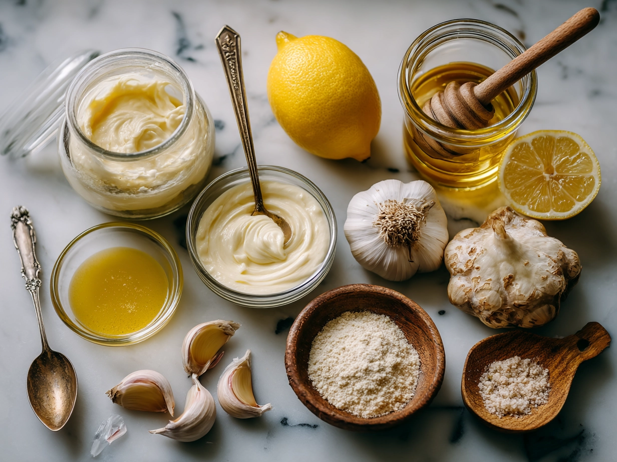 Ingredients for Creamy Roast Garlic and Lemon Pasta Sauce