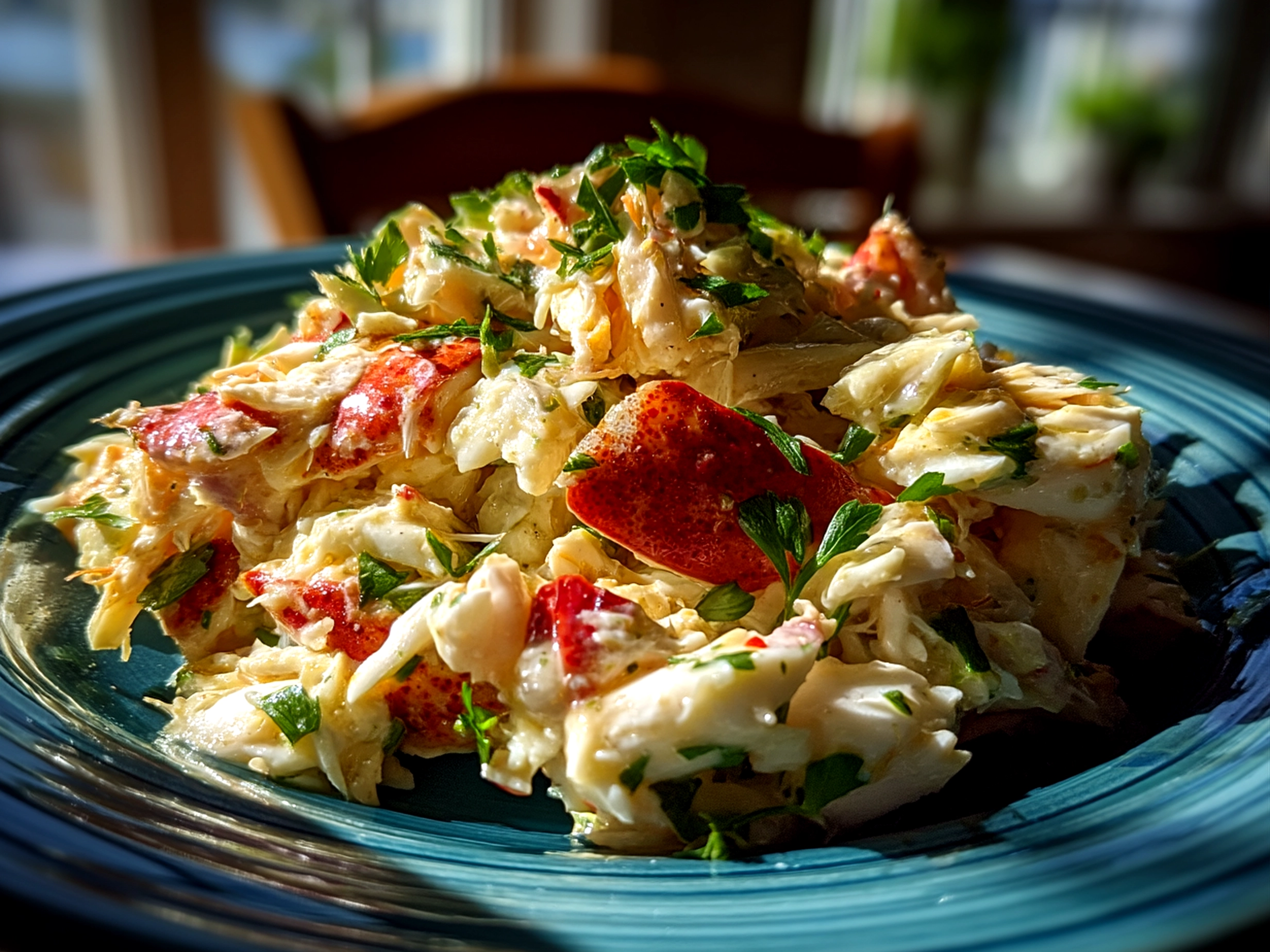 Close-up of finished homemade Crab Salad served fresh