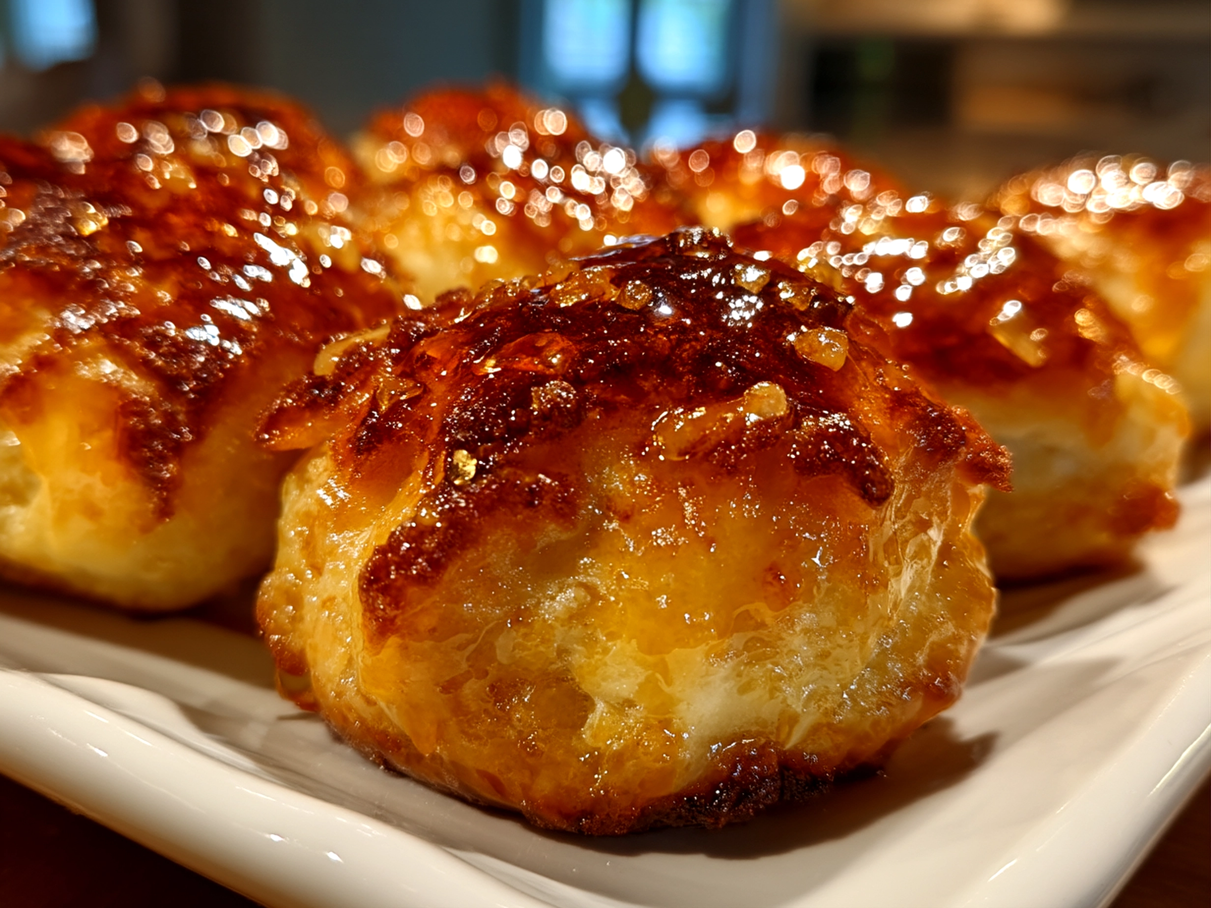 Close-up of golden baked King Cake Bites with cinnamon sugar coating