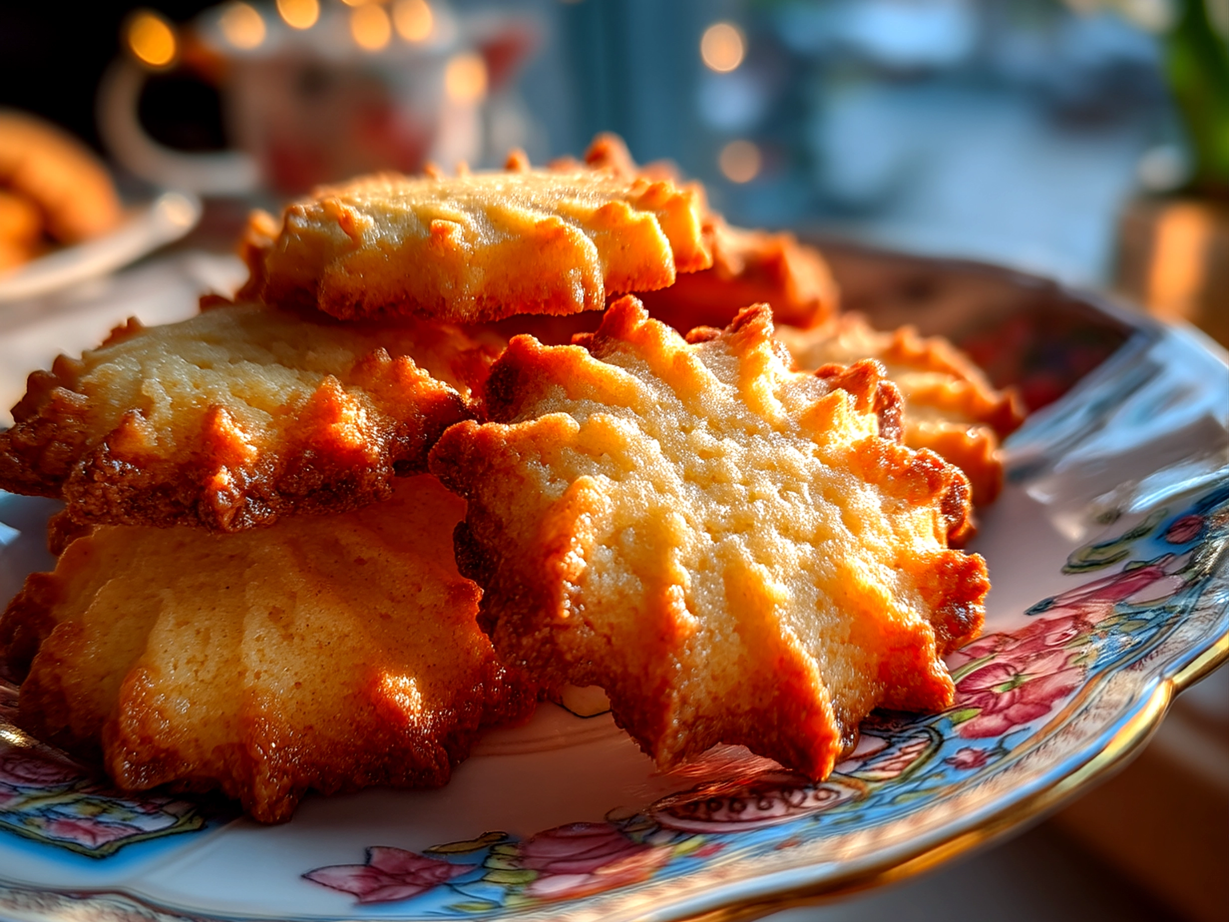 Finished Whipped Shortbread Cookies with a shiny surface fresh from baking
