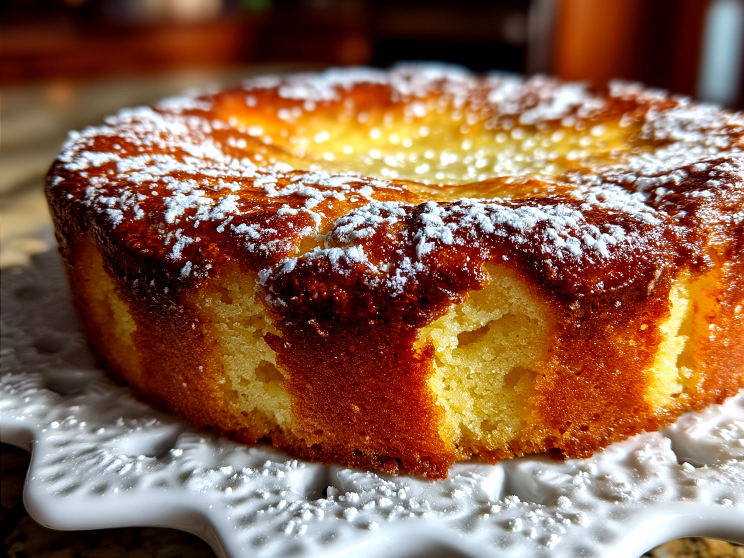 Flourless Yogurt Cake served with fresh fruit and honey