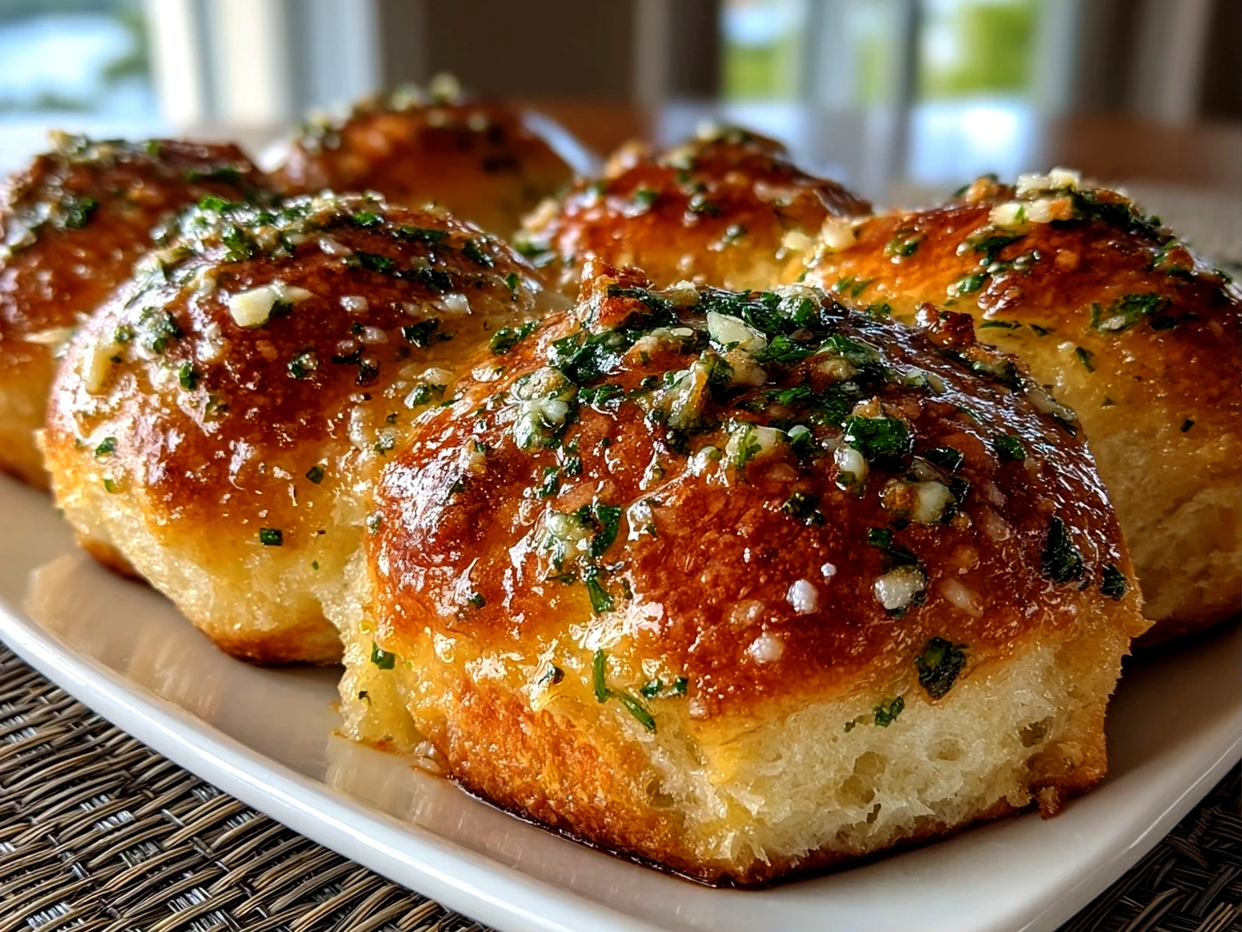 Freshly baked garlic butter dinner rolls