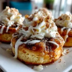 Freshly prepared Cinnamon Roll Cheesecake Cookies on white plate