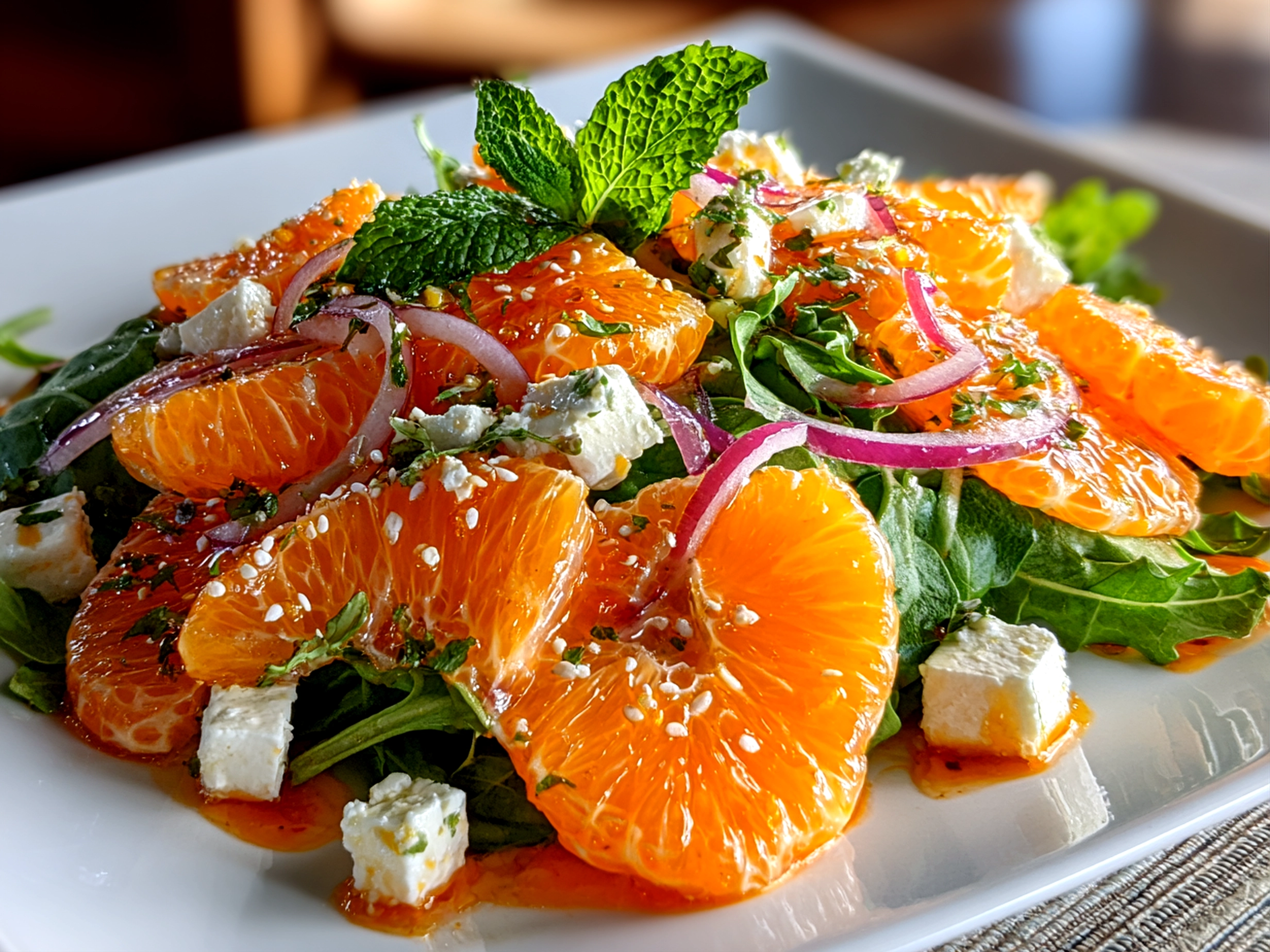 Freshly prepared Orange Dreamsicle Salad on white plate