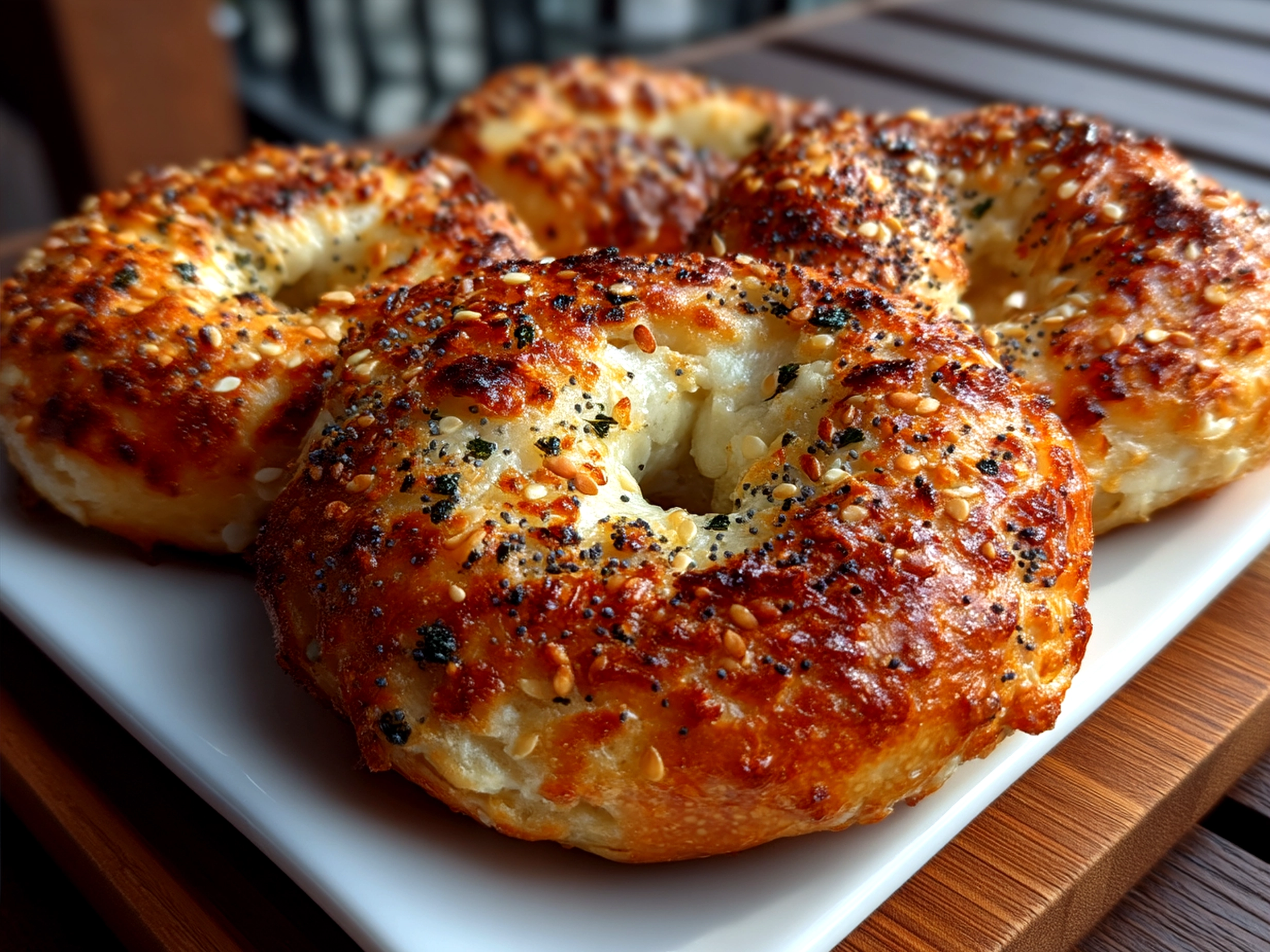 Freshly baked Greek Yogurt Bagels ready to be served