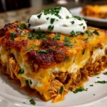 Home cook, taken with iPhone 14. Close-up slight angle of comforting shredded chicken enchilada casserole on white plate. Mouthwatering --ar 4:3 --style raw --s 220