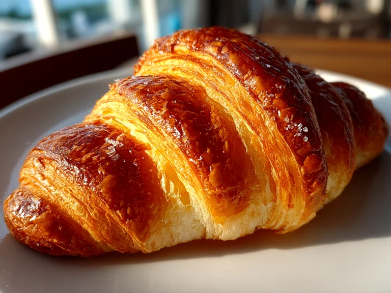 Home cook, taken with iPhone 14. Close-up slight angle of freshly prepared French Croissant on white plate. Rich inviting --ar 4:3 --style raw --s 230