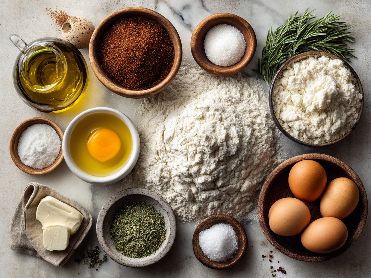 Ingredients for Homemade Italian Bread including flour, yeast, sugar, salt, olive oil and water