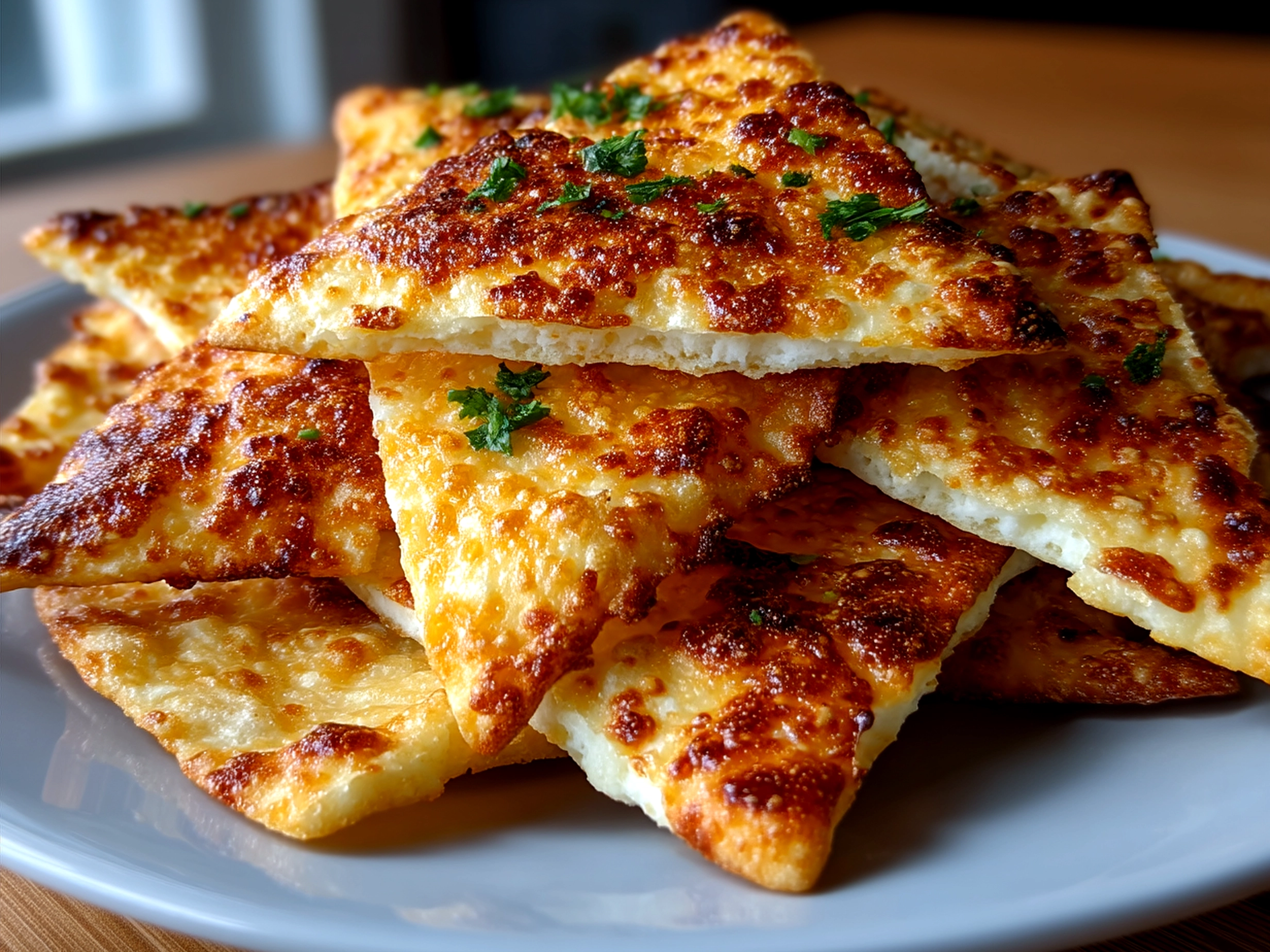 Delicious plated Keto Cottage Cheese Chips ready to serve with fresh veggies