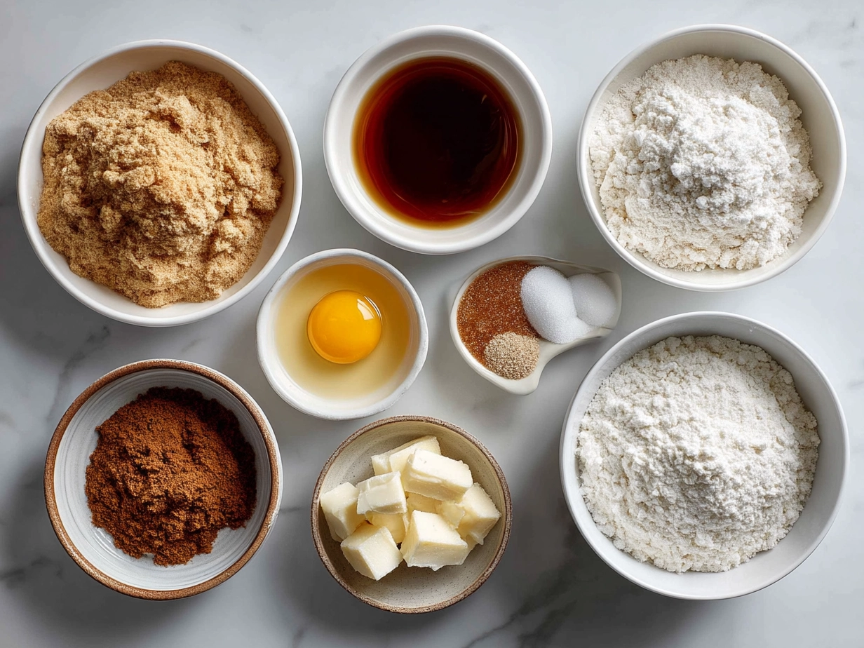 Ingredients for Peach Cobbler Cheesecake laid out on a kitchen counter