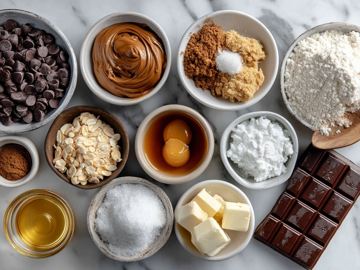 Peanut Butter Cup Chocolate Roll ingredients including eggs, sugar, cocoa, flour, peanut butter, powdered sugar, vanilla, cream, and peanut butter cups