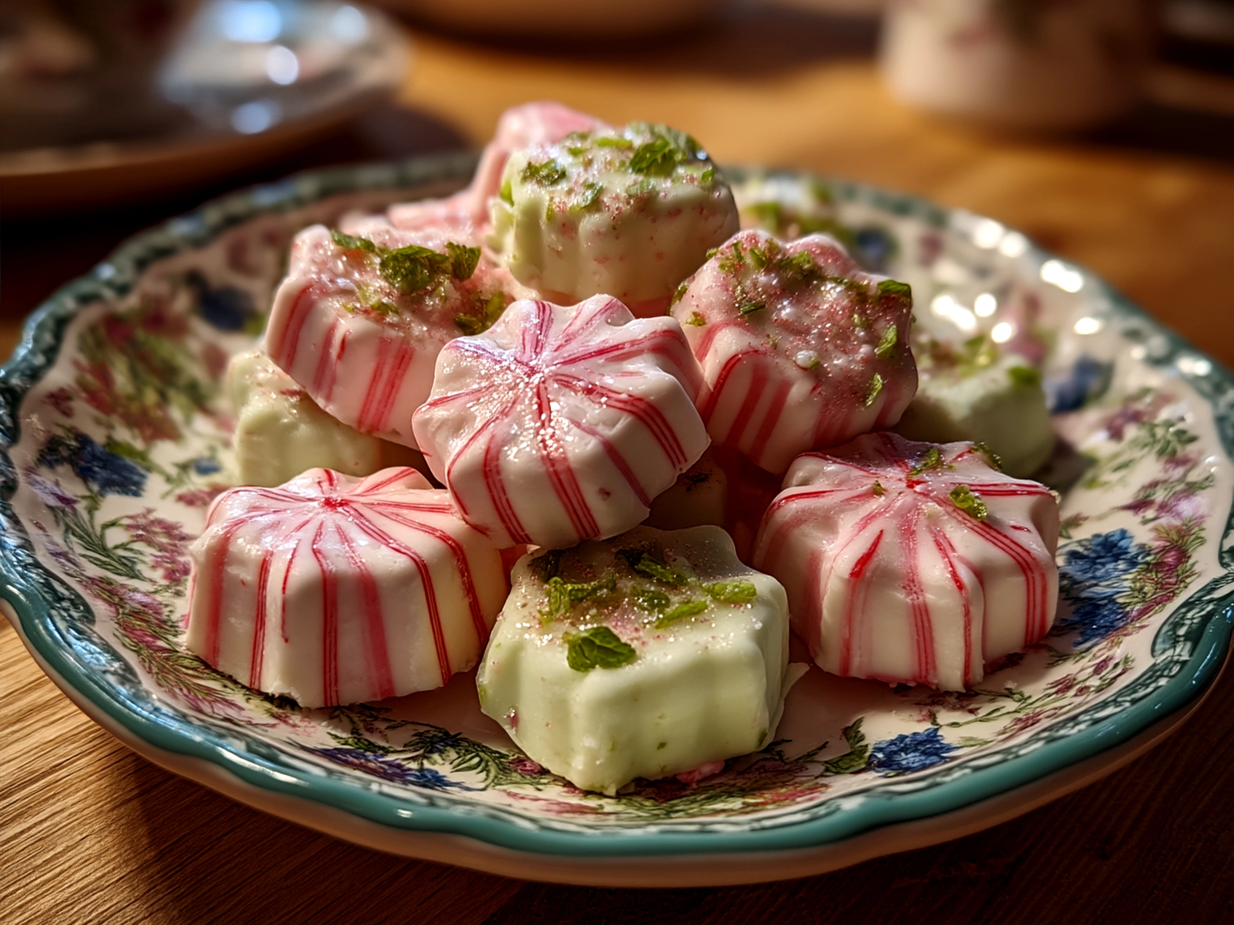 Finished Peppermint Creams arranged on a plate ready to serve
