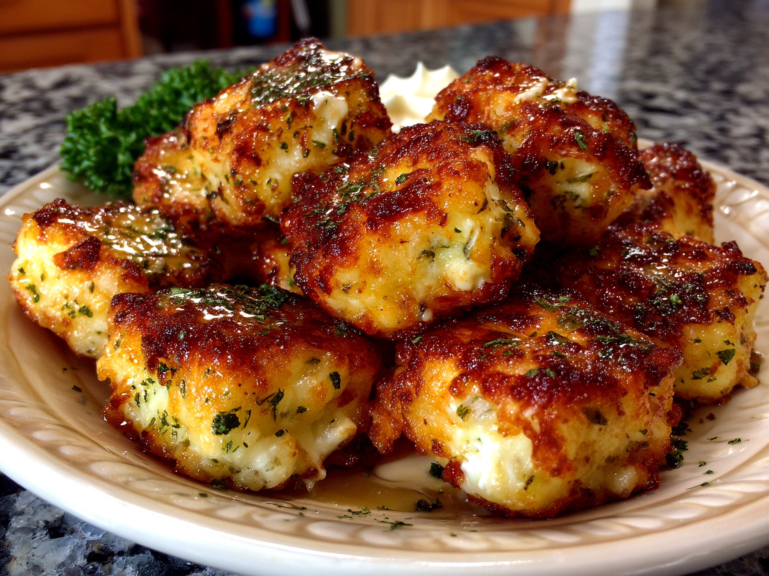 Close-up of golden baked Cottage Cheese Tots served as a comforting snack or appetizer