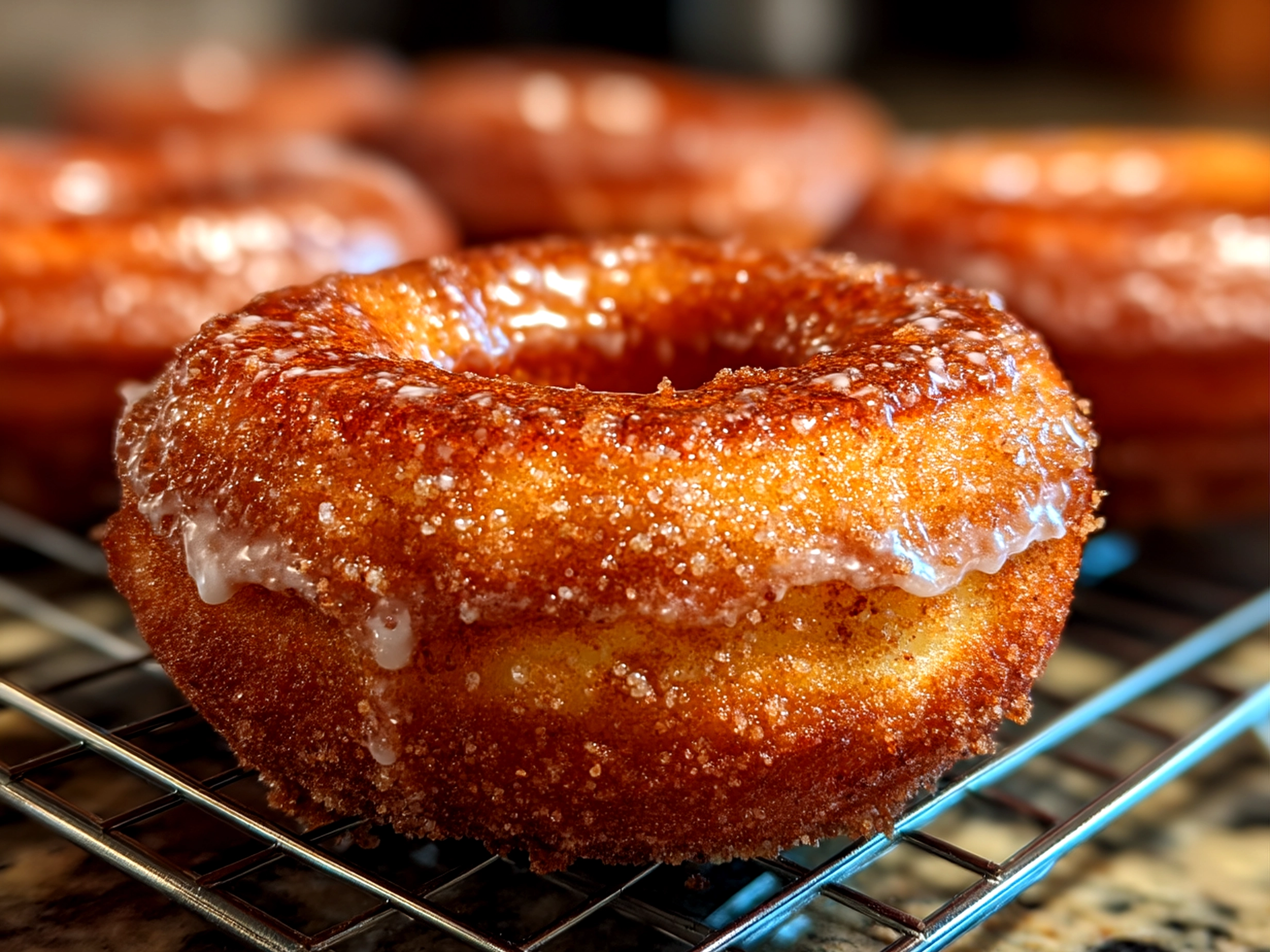 Slight angle close-up of comforting Sourdough Discard Apple Cider Donuts Bread ready to serve