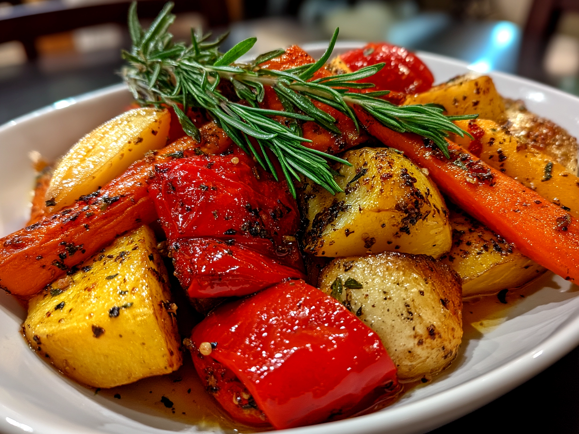 Slow Cooker Roasted Fall Vegetables served in a rustic bowl