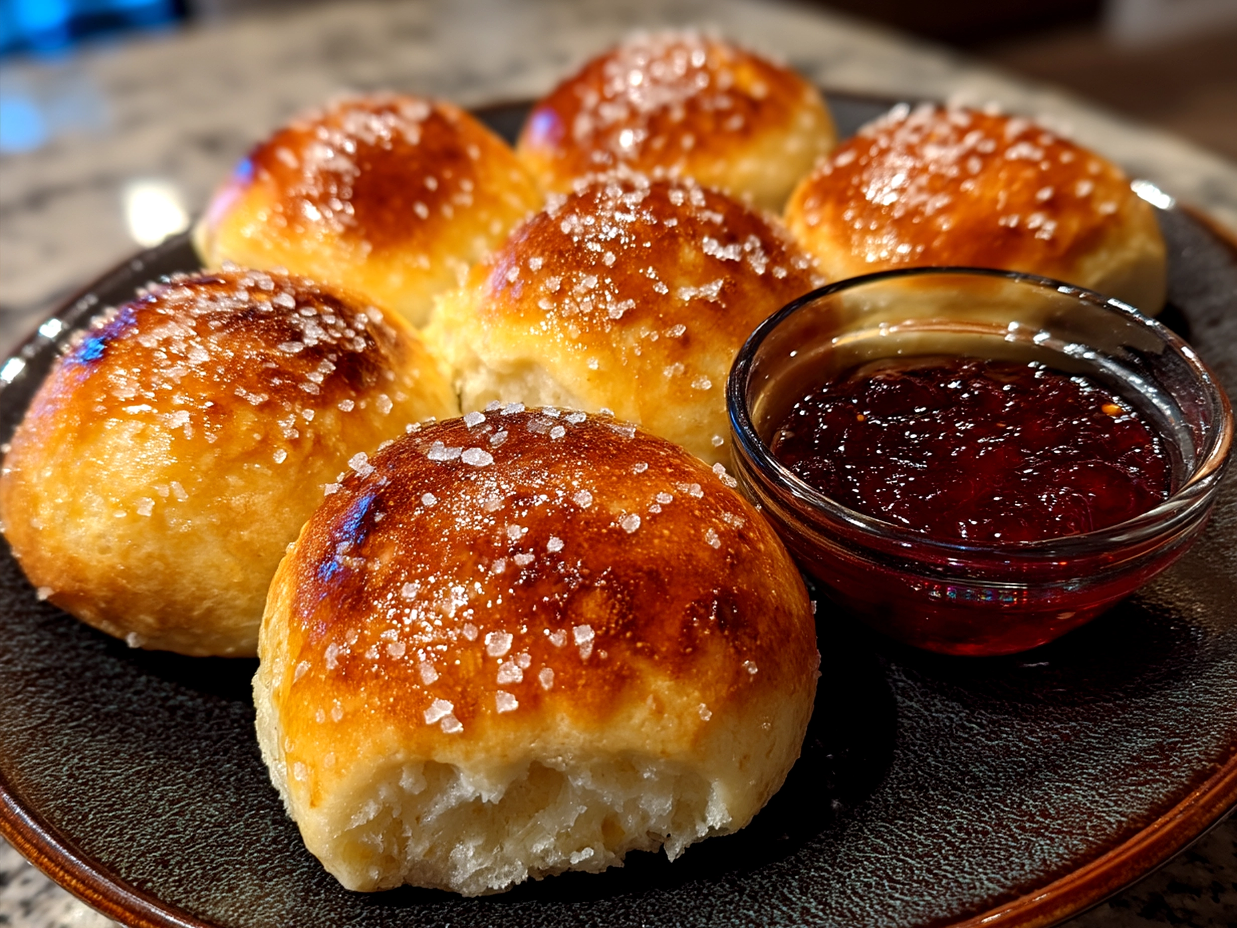 Freshly baked Sourdough Discard Kolaches, golden and ready to serve on a plate