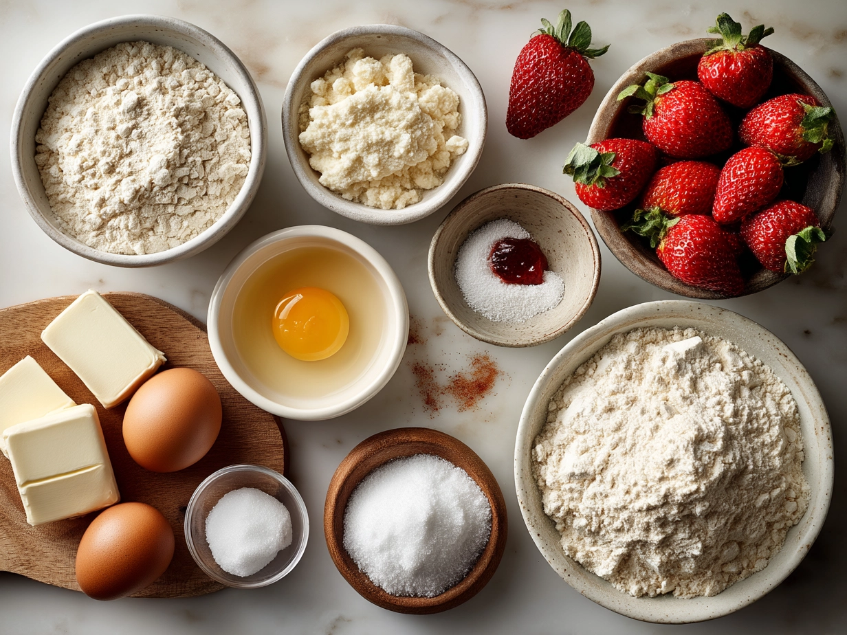 Ingredients for Strawberry Pop Tart Cookies laid out on a table