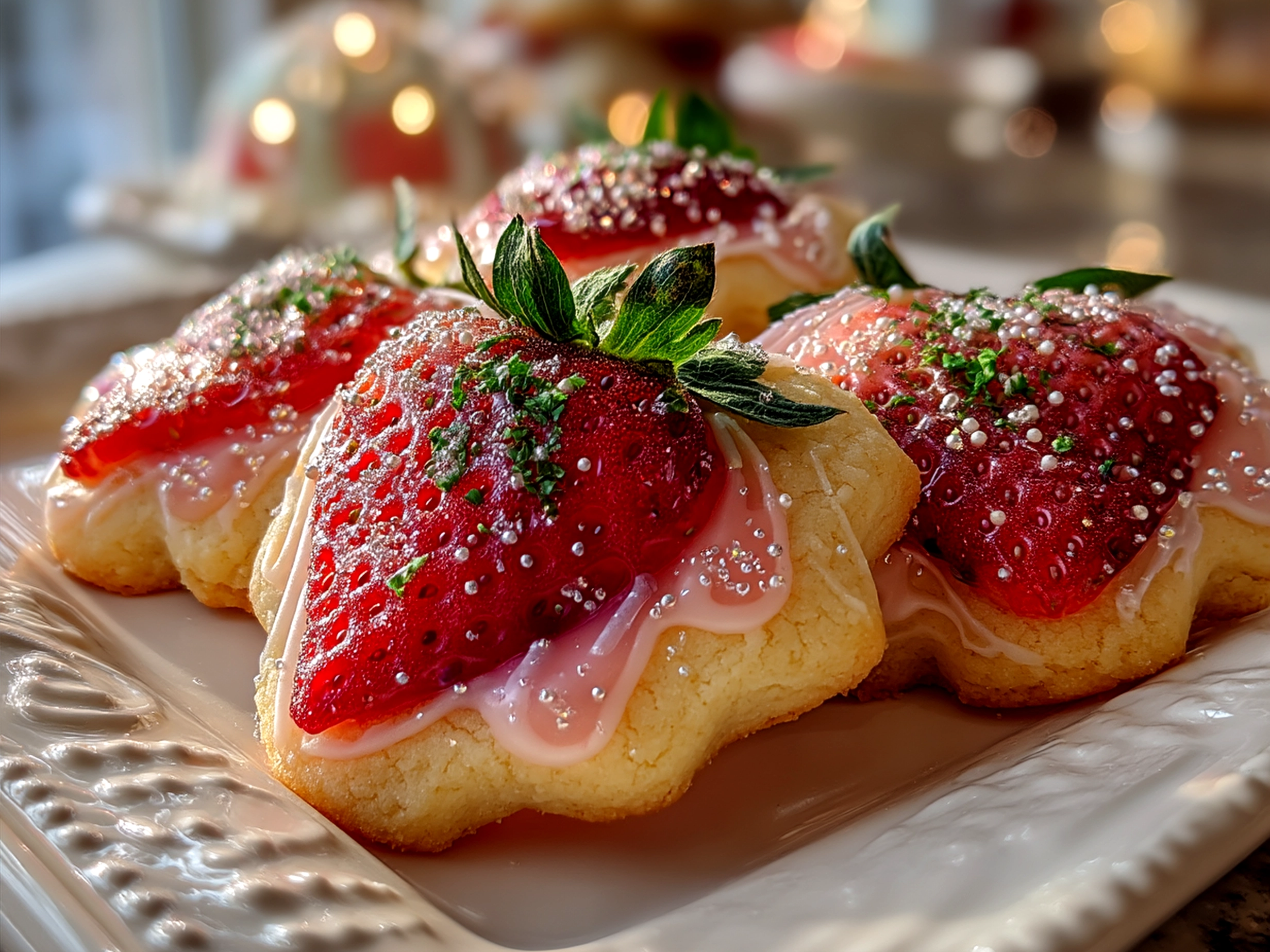 A plate of freshly baked soft Strawberry Sugar Cookies ready to serve