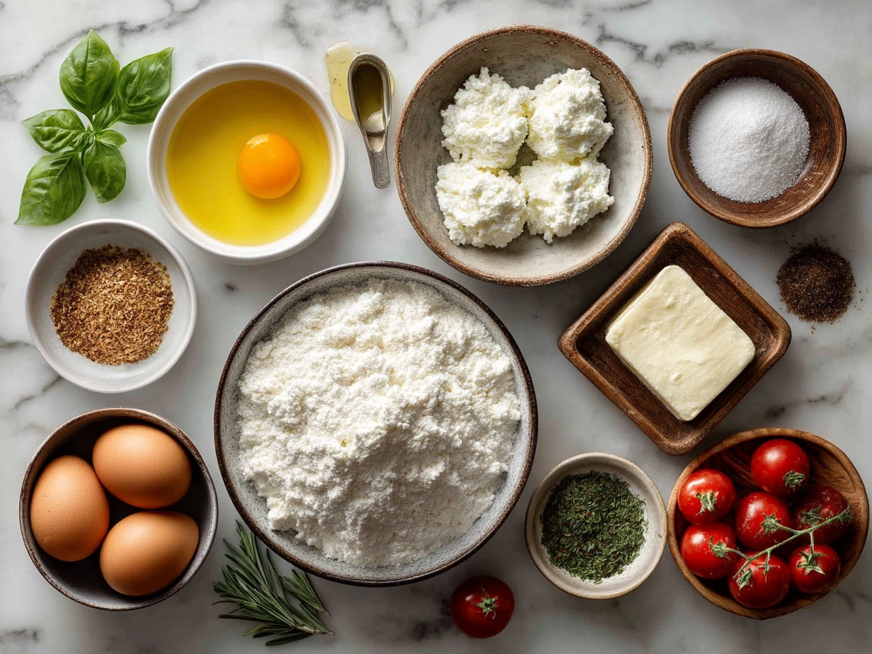 Ingredients laid out for Ricotta Cheese Lasagna