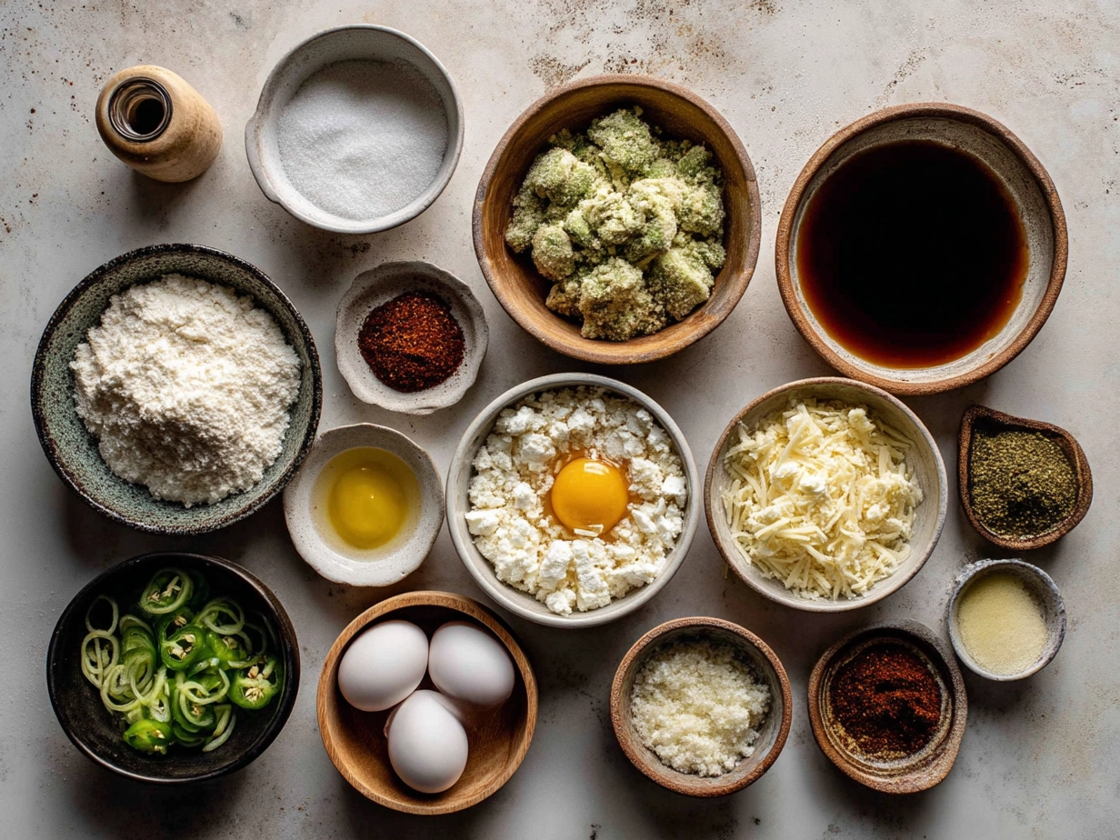 Raw ingredients for jalapeno popper pinwheels on marble surface