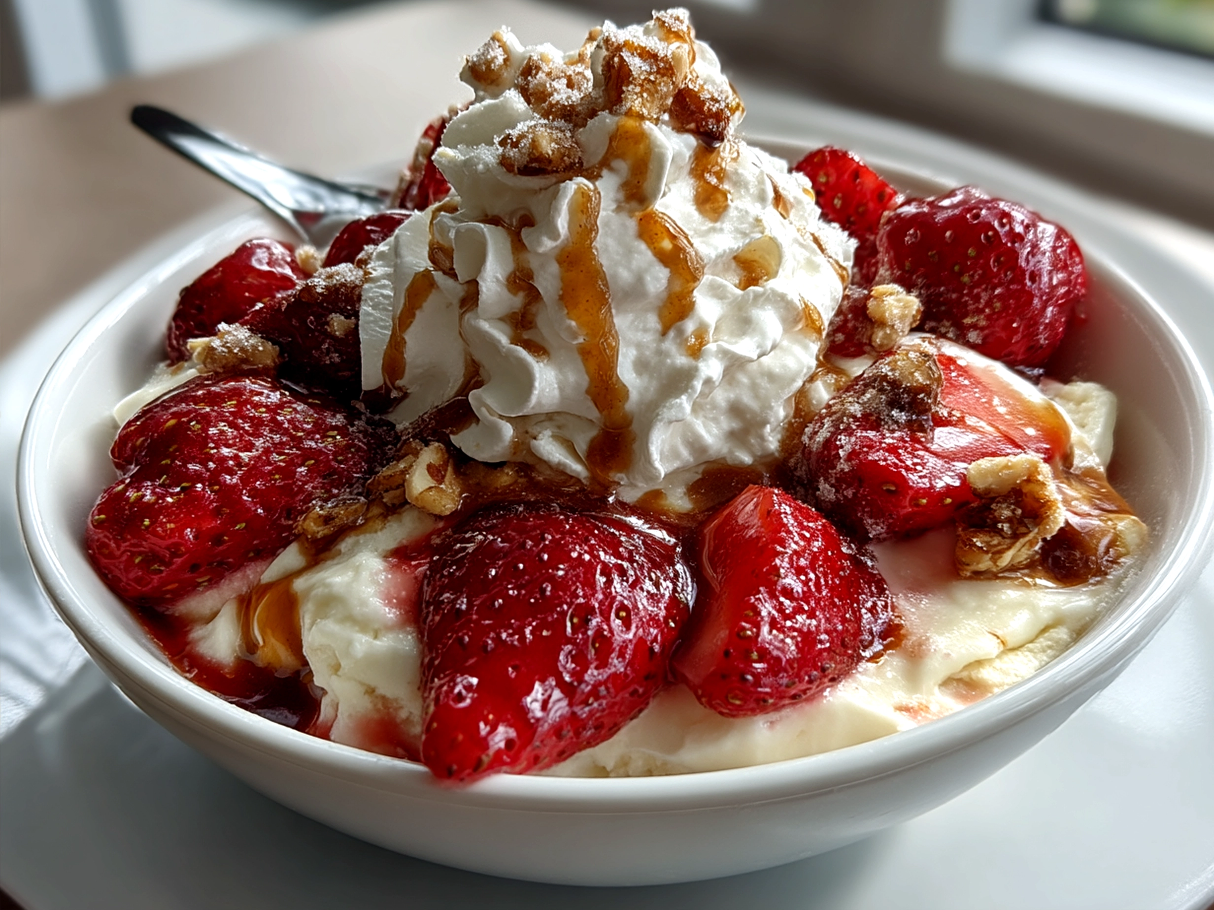 Prepared Valentine Breakfast Nice Cream Bowl served with fresh berries and nuts