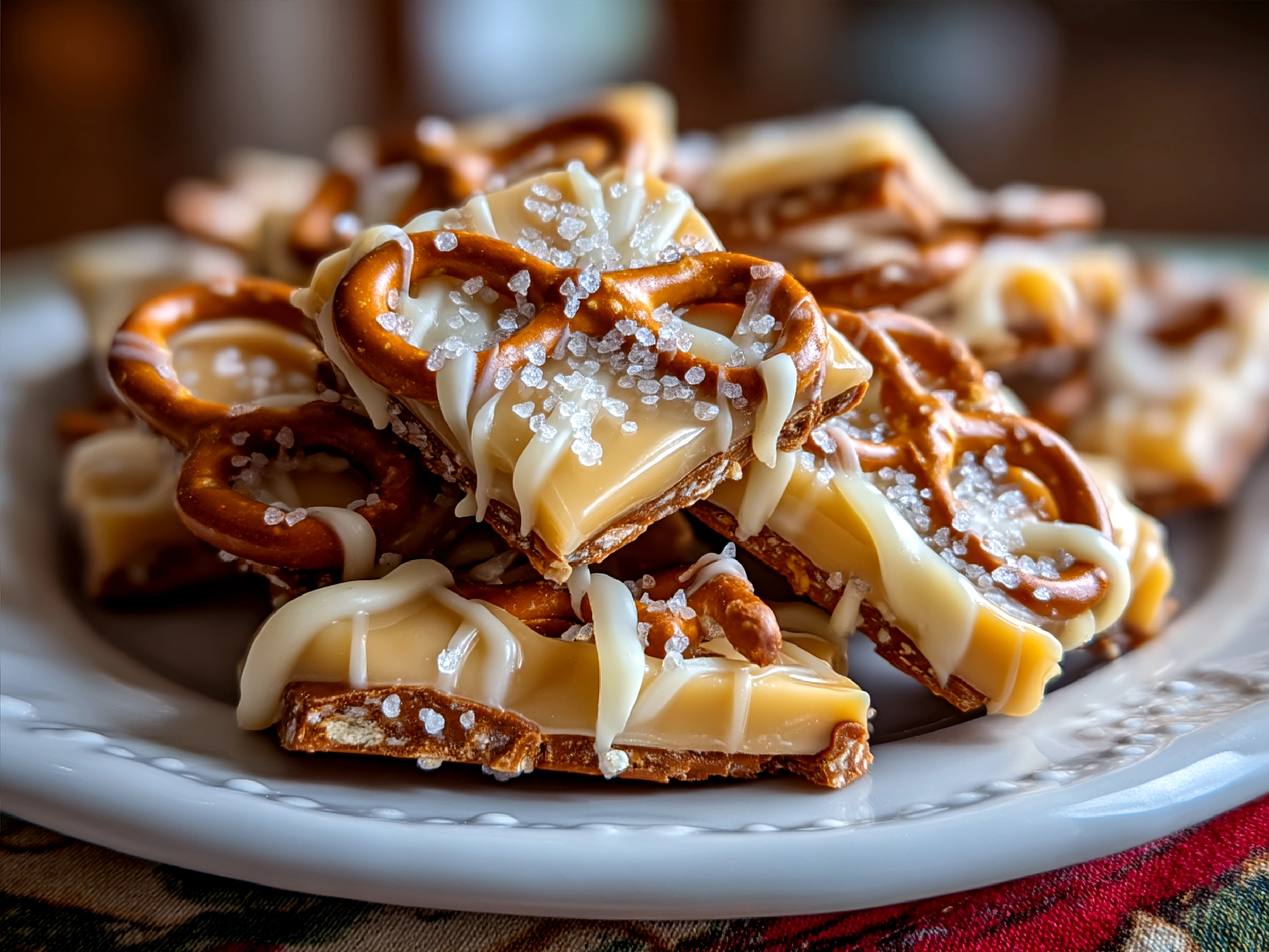 White Chocolate Pretzel Crockpot Candy clusters ready to serve